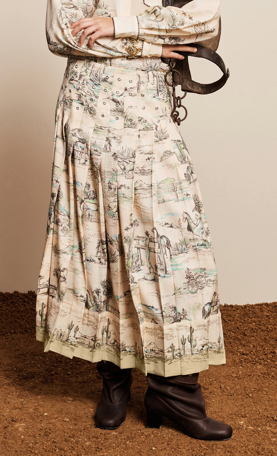 Scout Linen-Blend Pleat Midi Skirt In Cream
