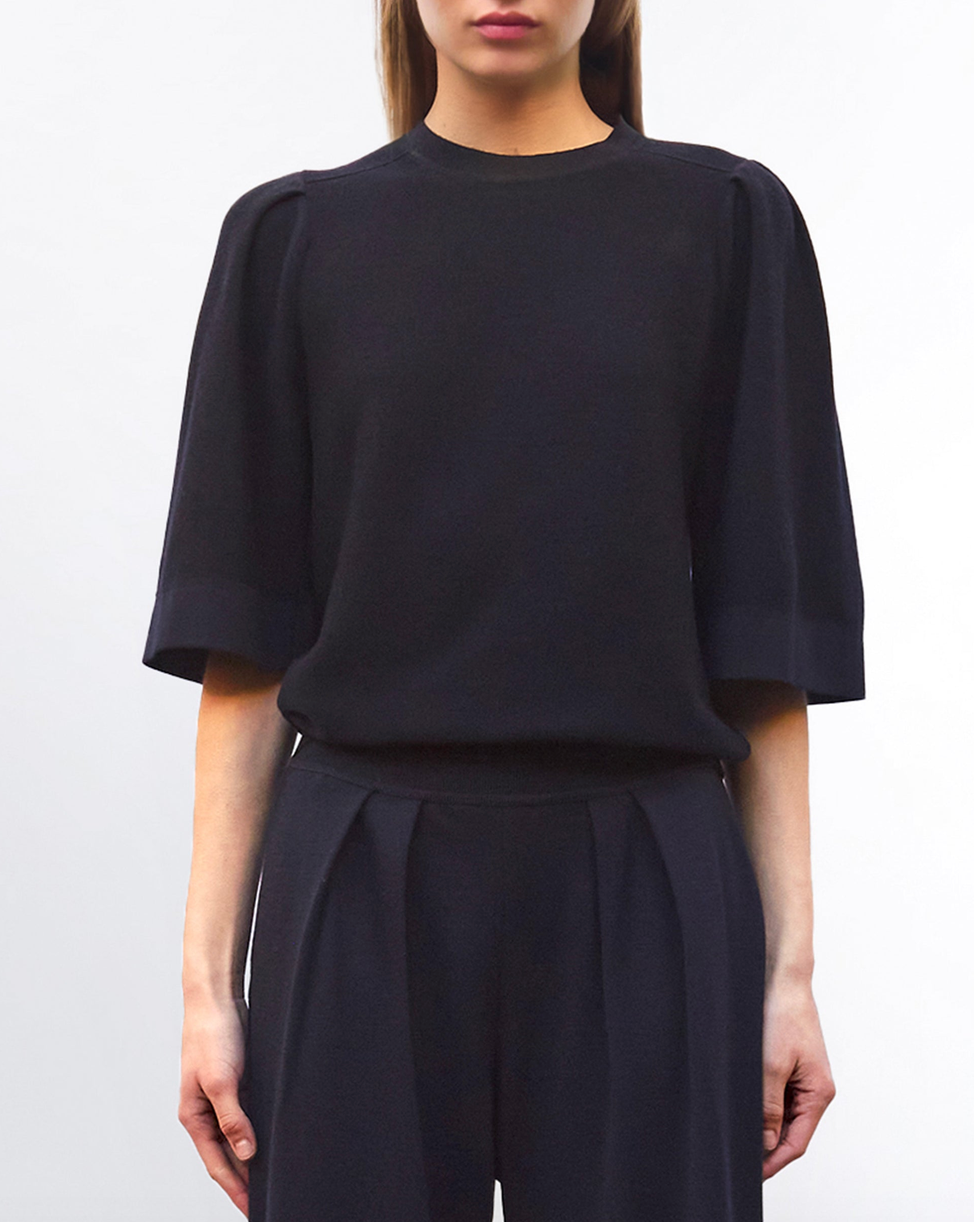 tournesol pleated elbow length sleeved knit top nuit