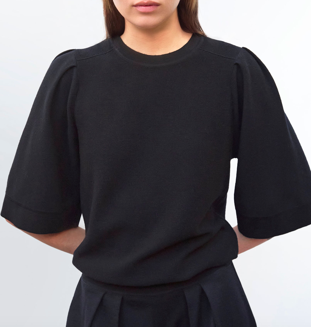 tournesol pleated elbow length sleeved knit top nuit