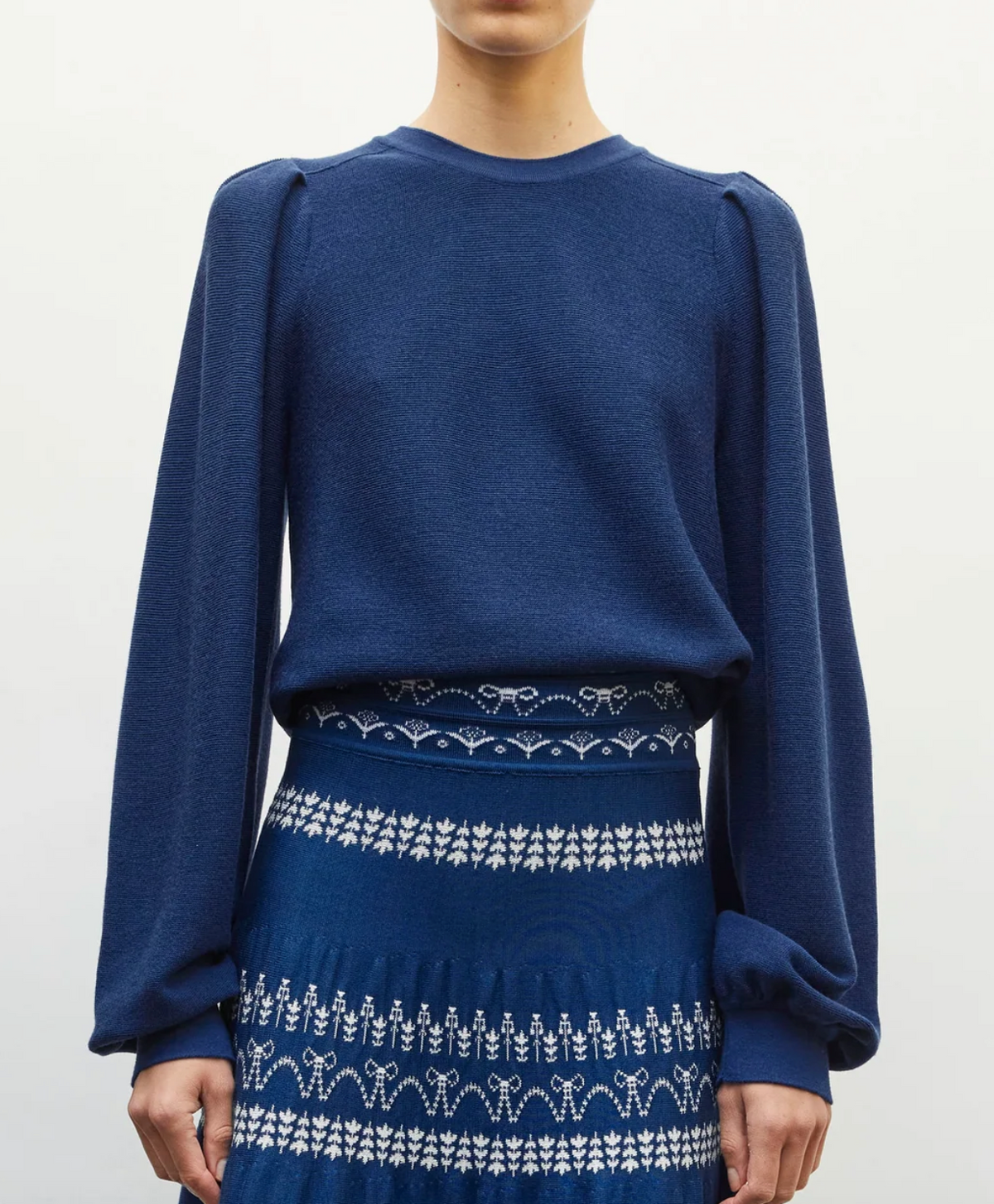 Farandole fine sweater with gathered sleeves blue faience