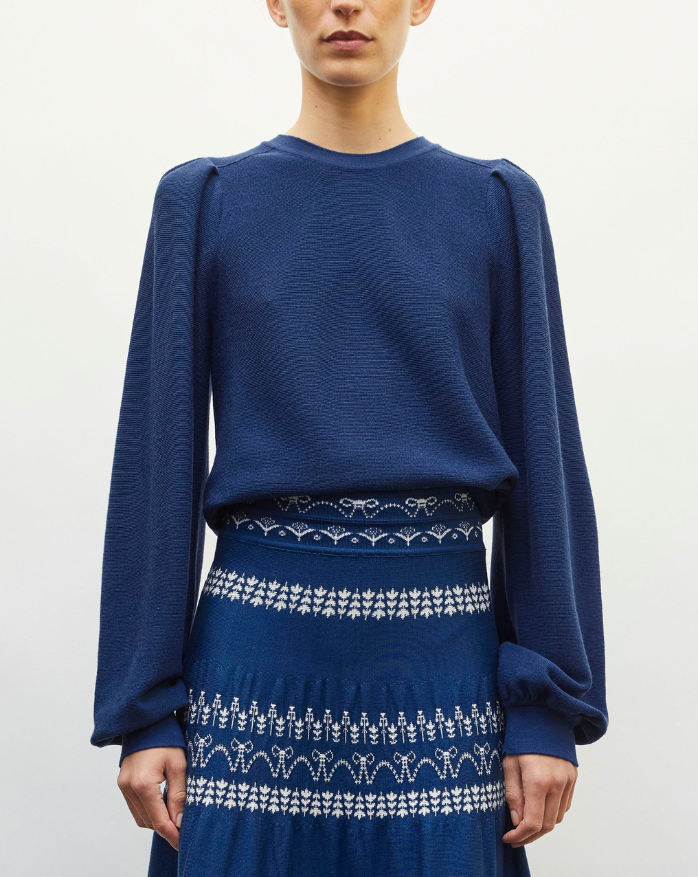 Farandole fine sweater with gathered sleeves blue faience