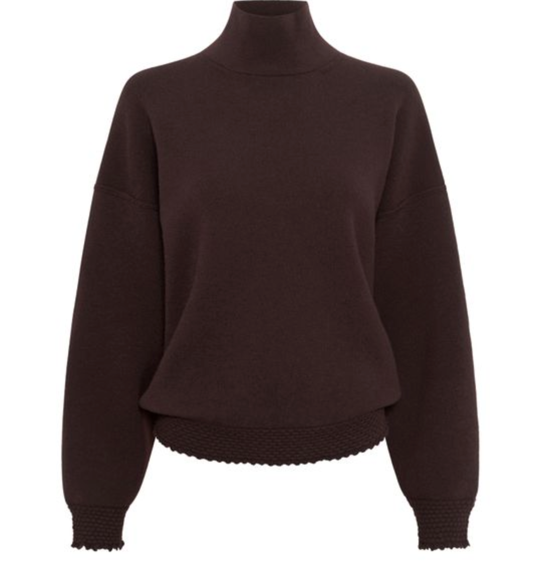 Fjord loose sweatshirt with smocked edgings Ebene darkest brown