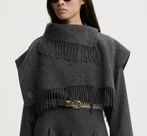 Turtla Wool Fringe Bib Dark Grey