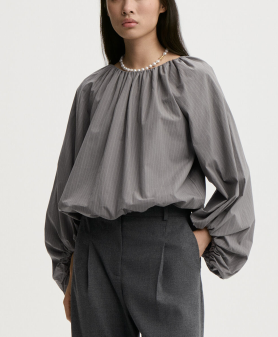 Semara Organic Cotton Blouse Grey Stripe