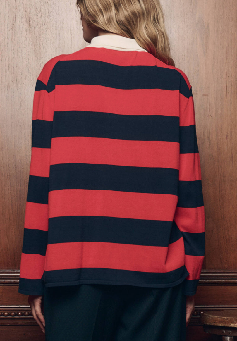 The Academy Polo Sweater Hot Red League Stripe