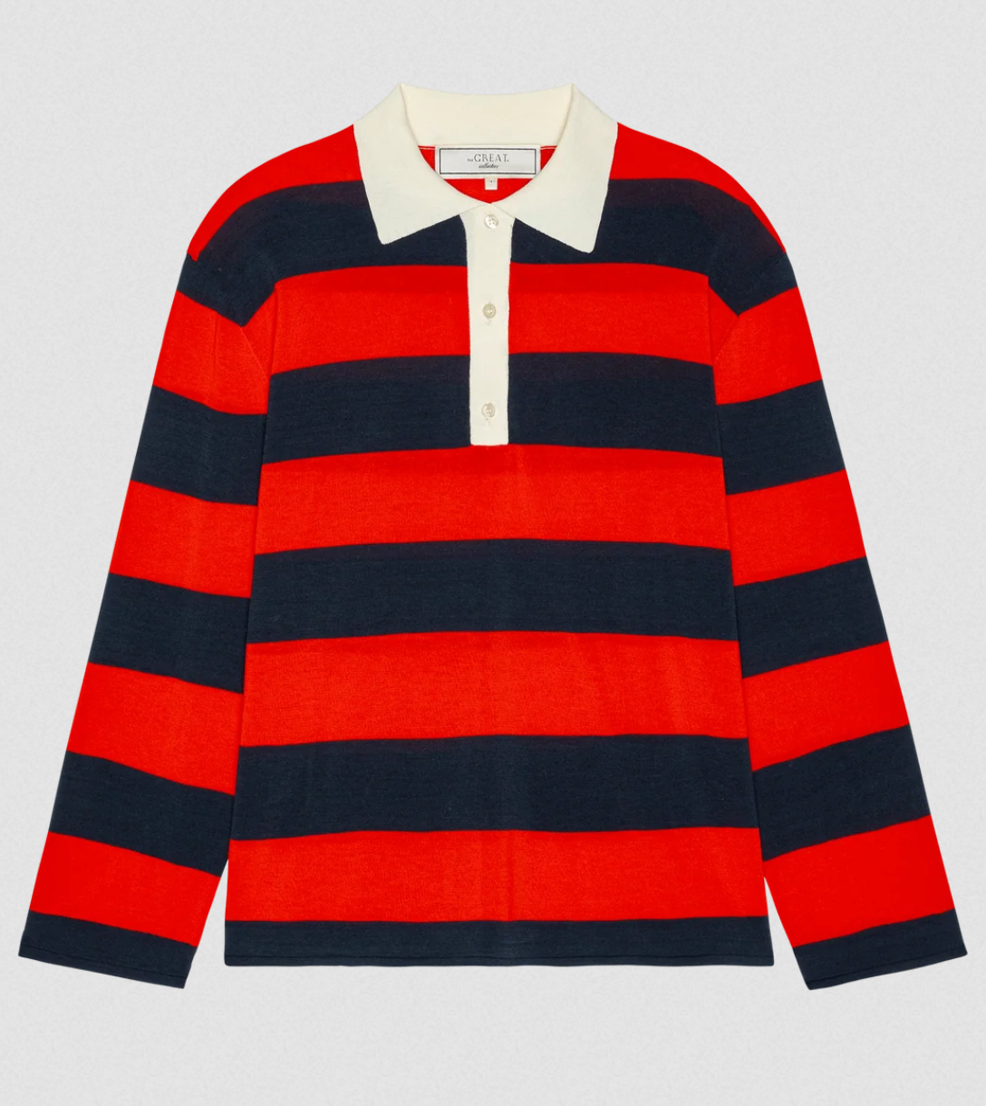 The Academy Polo Sweater Hot Red League Stripe
