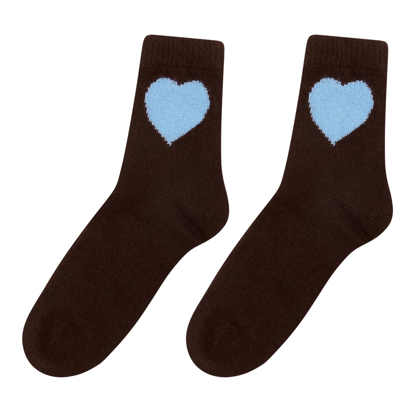 Cashmere Heart Socks Dark Brown & Blue
