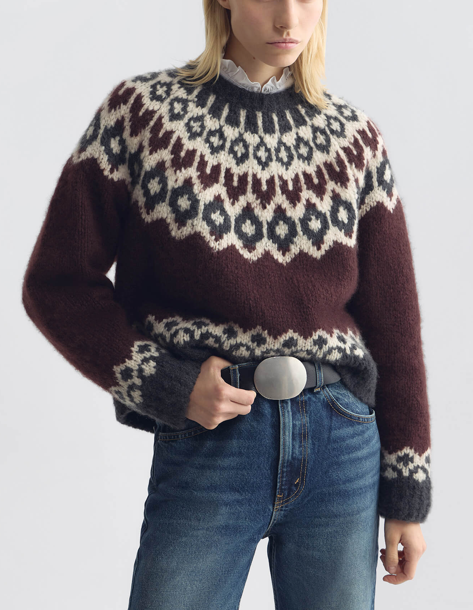 Isaline Fair Isle Sweater Burgundy Fairisle