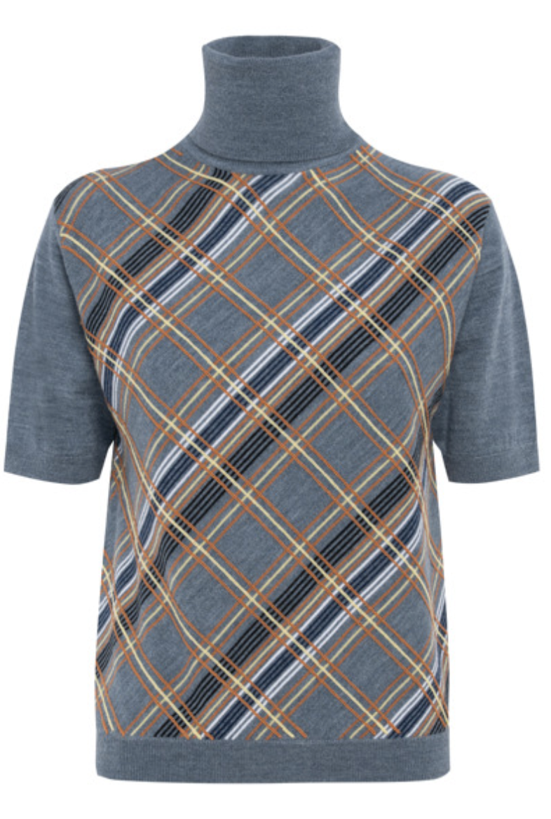 Malika sweater multi color check on grey