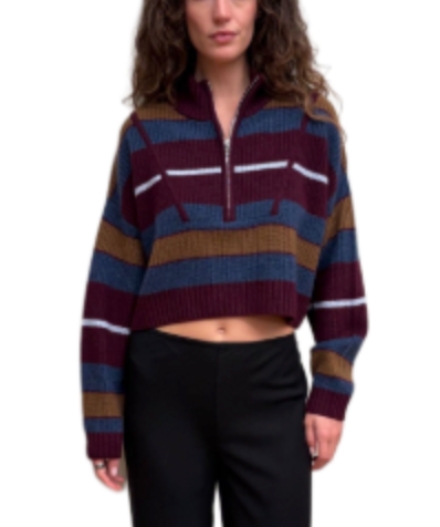 Cashmere Cropped Hampton Sweater Monaco Stripe