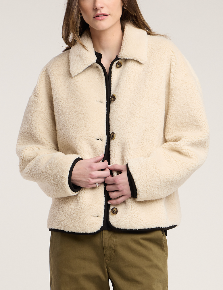 Anika Faux Sherpa Coat Cream &amp; Black