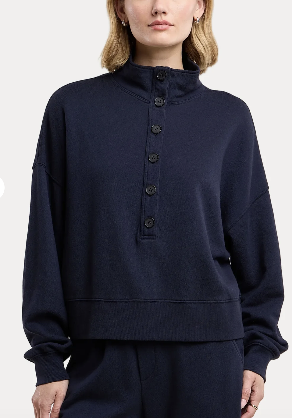 Fatima Long Sleeve Half Button Fleece Navy