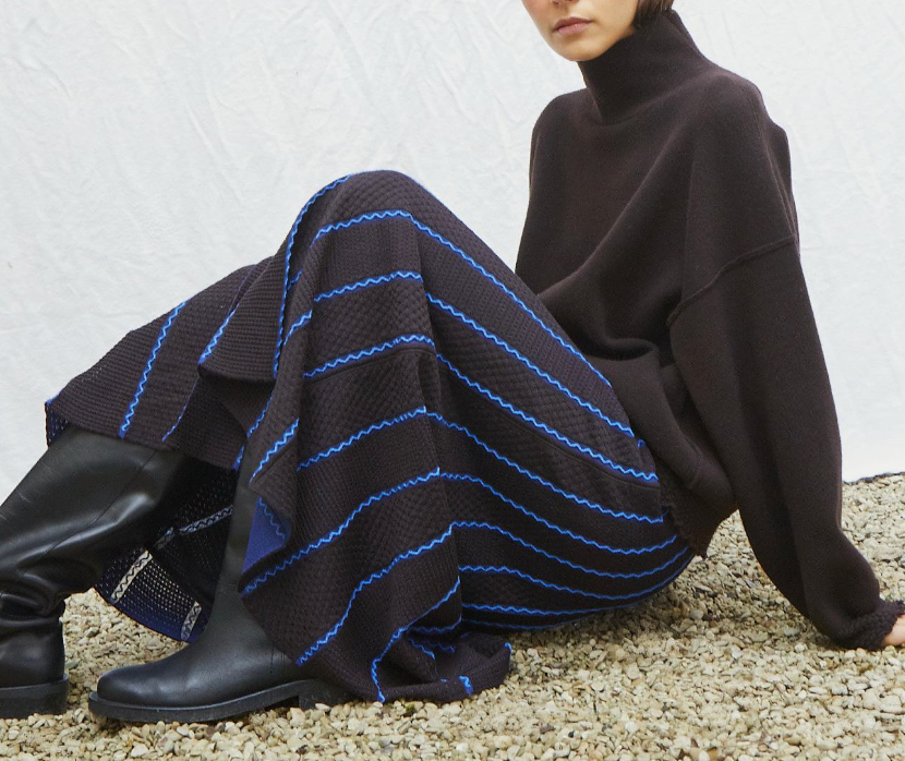 Fragola long knit skirt colored details ebony multi