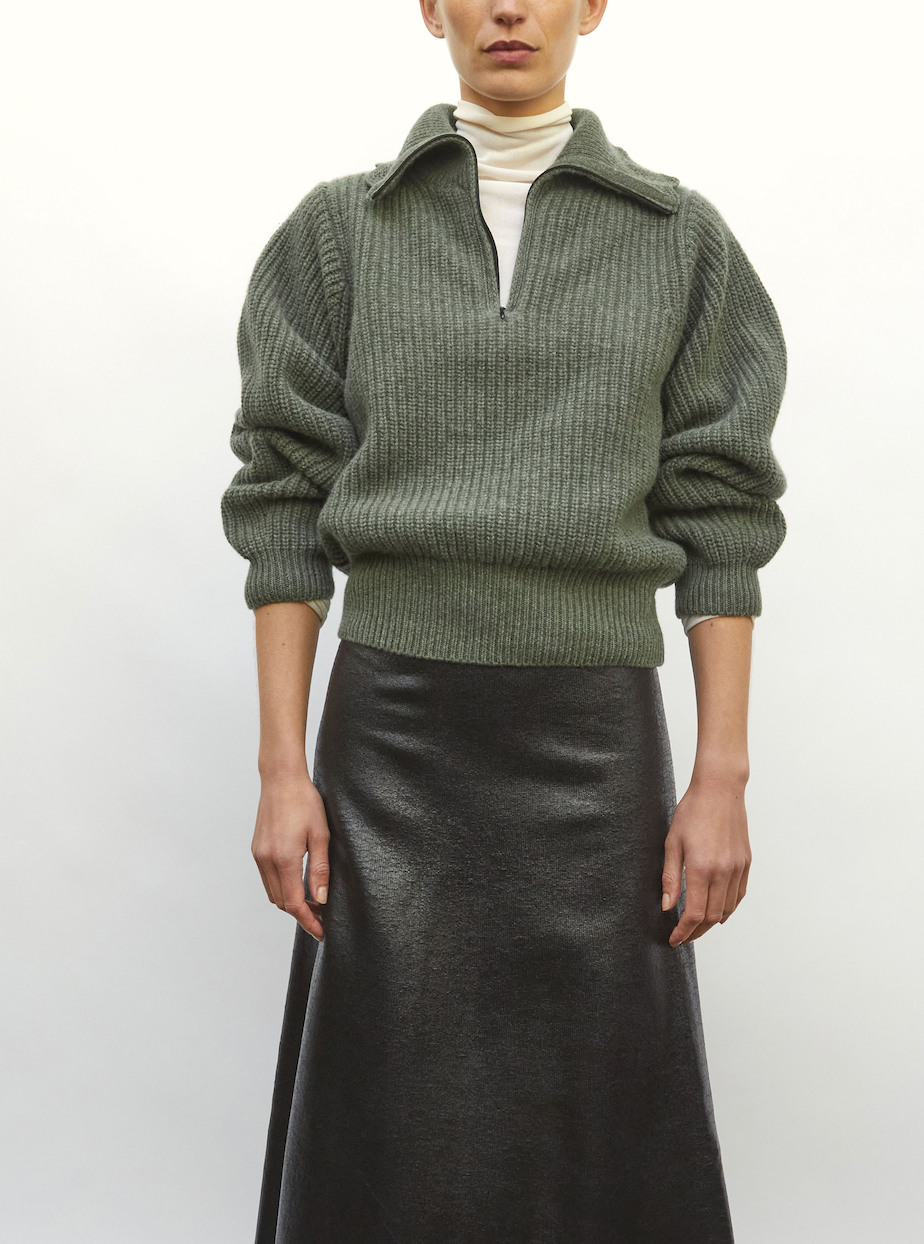 Fantin light khaki sweater with zip collar