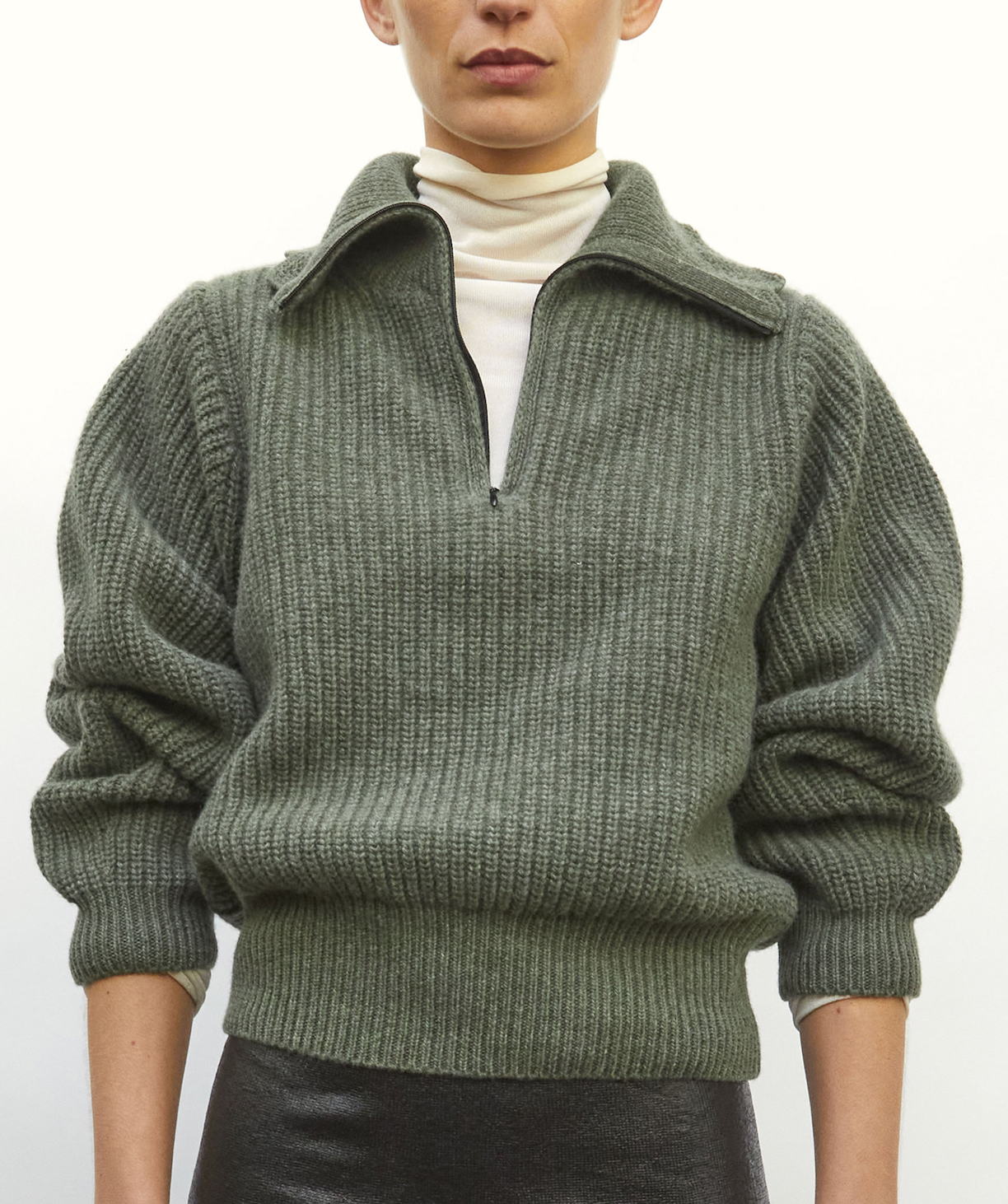 Fantin light khaki sweater with zip collar