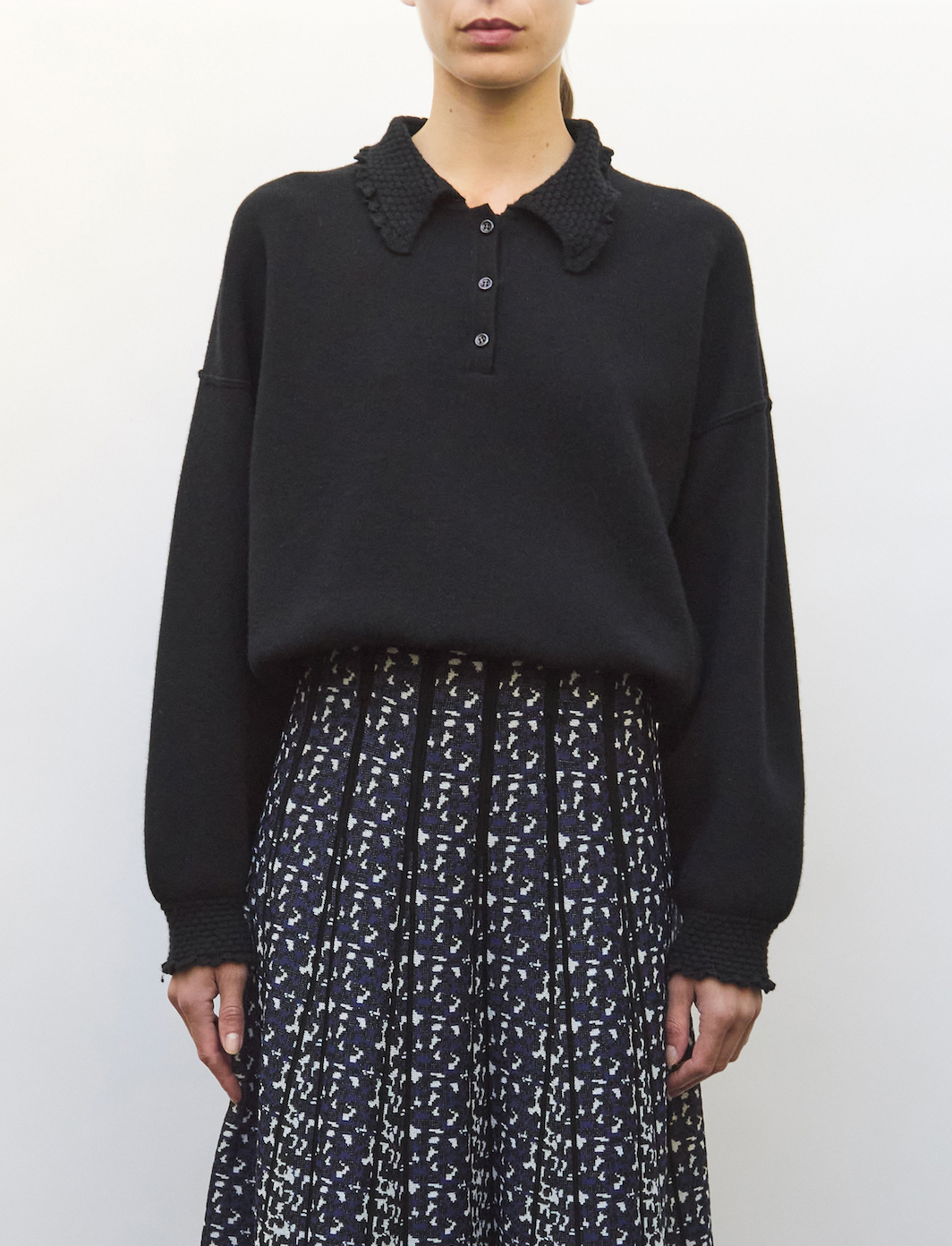 Flaneur loose sweatshirt with honeycomb collar noir