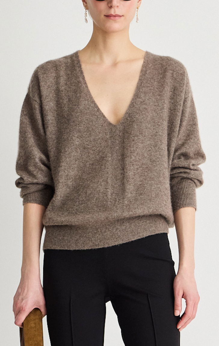 Softest Silk Cashmere V-Neck Havelnut