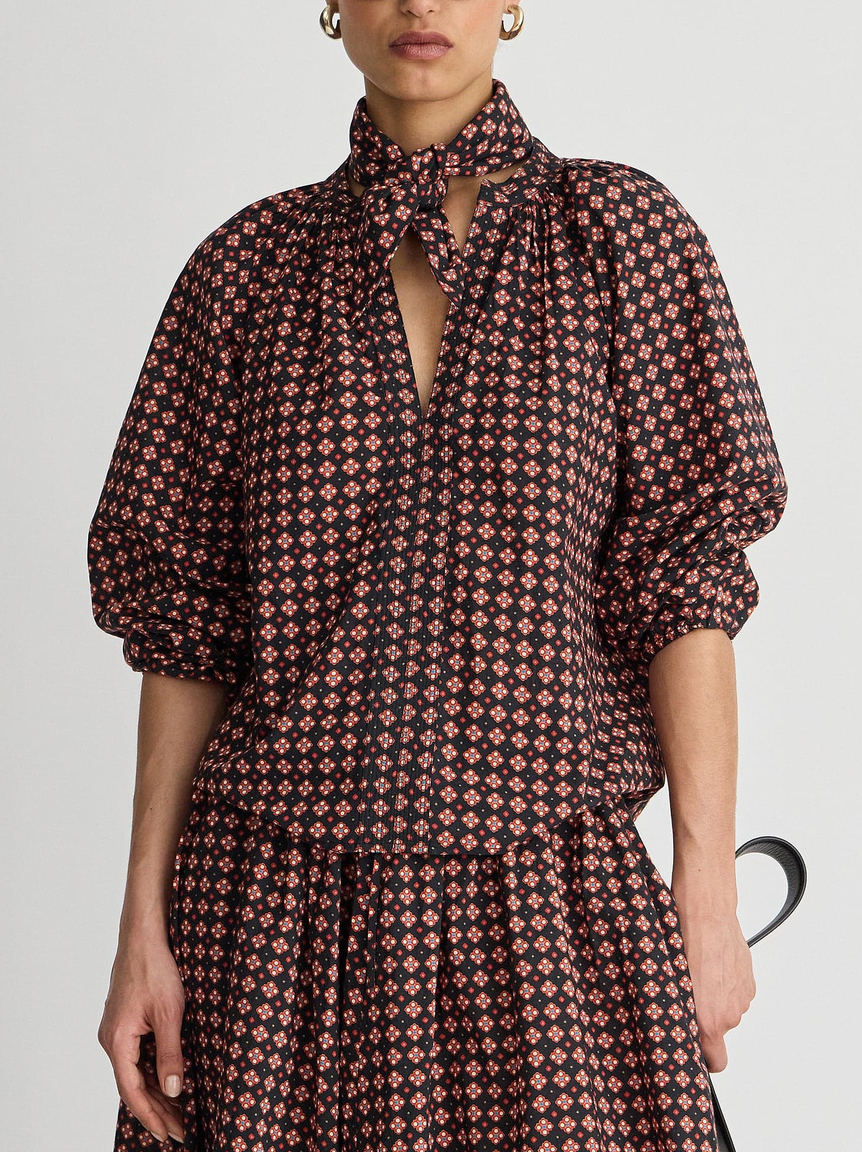 Ferooza Shirred Top Foulard Red