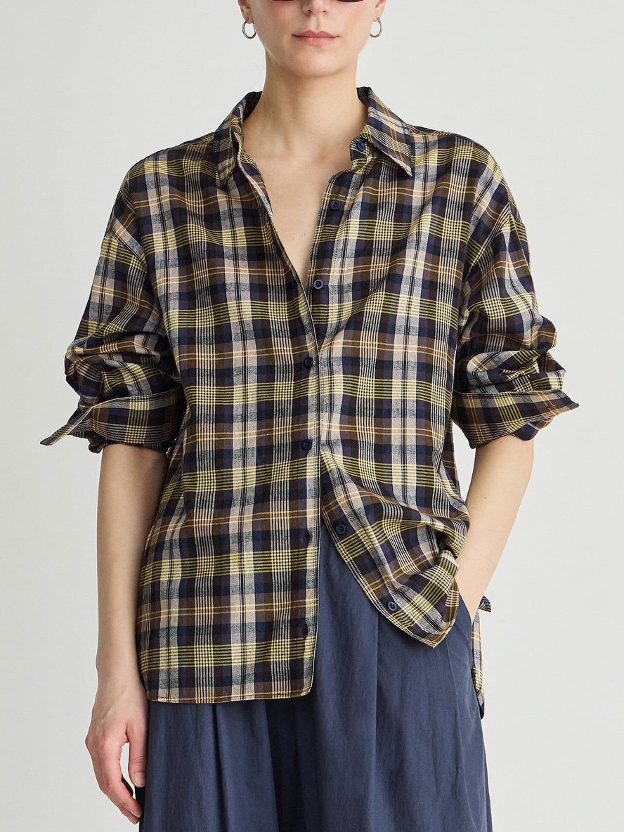 Isolde Button Down Basket Weave Plaid