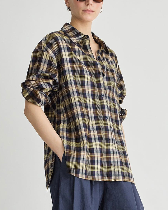 Isolde Button Down Basket Weave Plaid