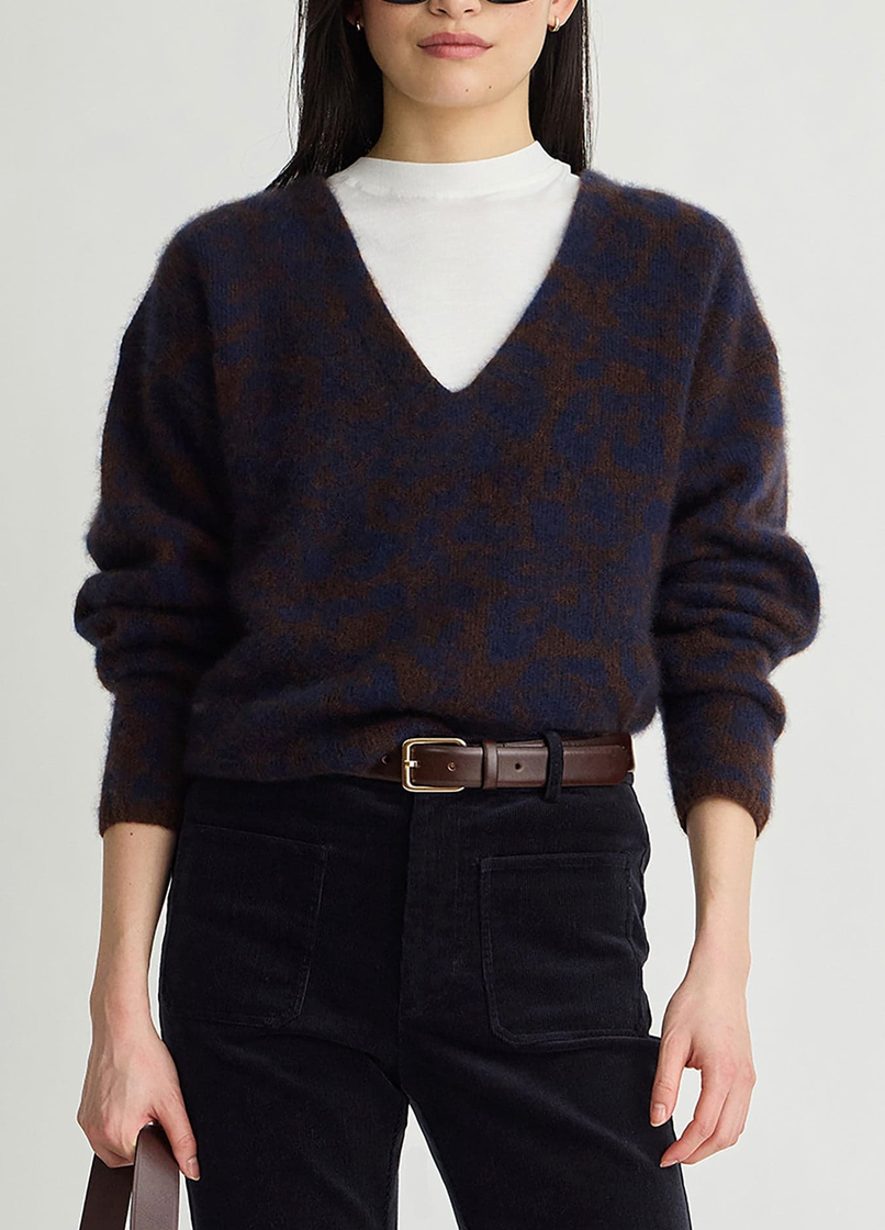 Softest Silk Cashmere V-Neck Leo Floral Midnight