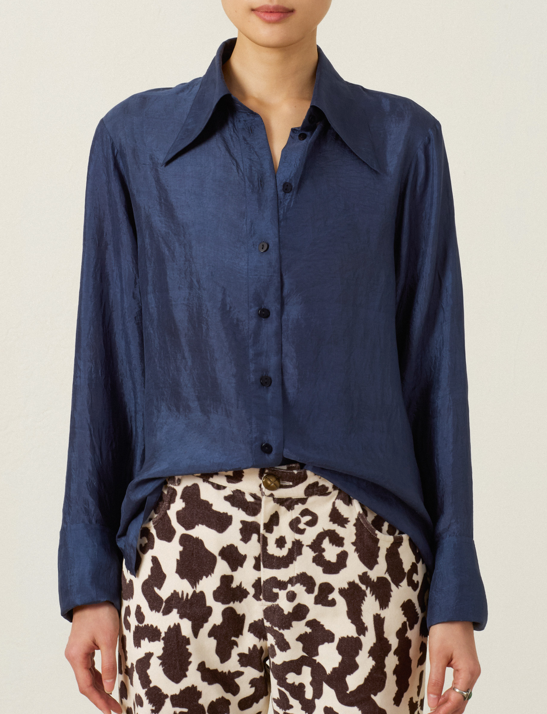 Dana Indigo Night Silk Shirt Dark Blue