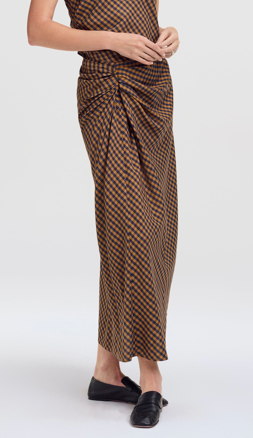 Jean Check Midi Skirt Pecan/Navy