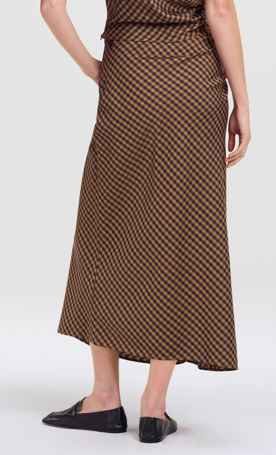 Jean Check Midi Skirt Pecan/Navy