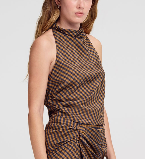 Penelope Check Top Pecan/Navy
