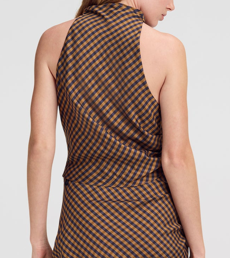 Penelope Check Top Pecan/Navy