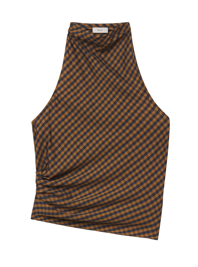 Penelope Check Top Pecan/Navy