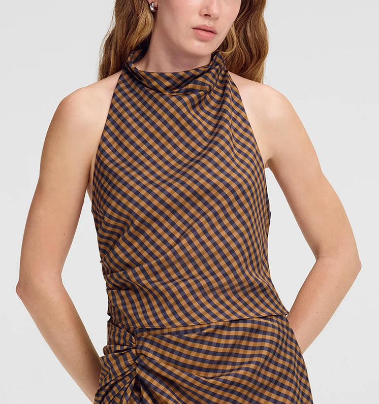 Penelope Check Top Pecan/Navy