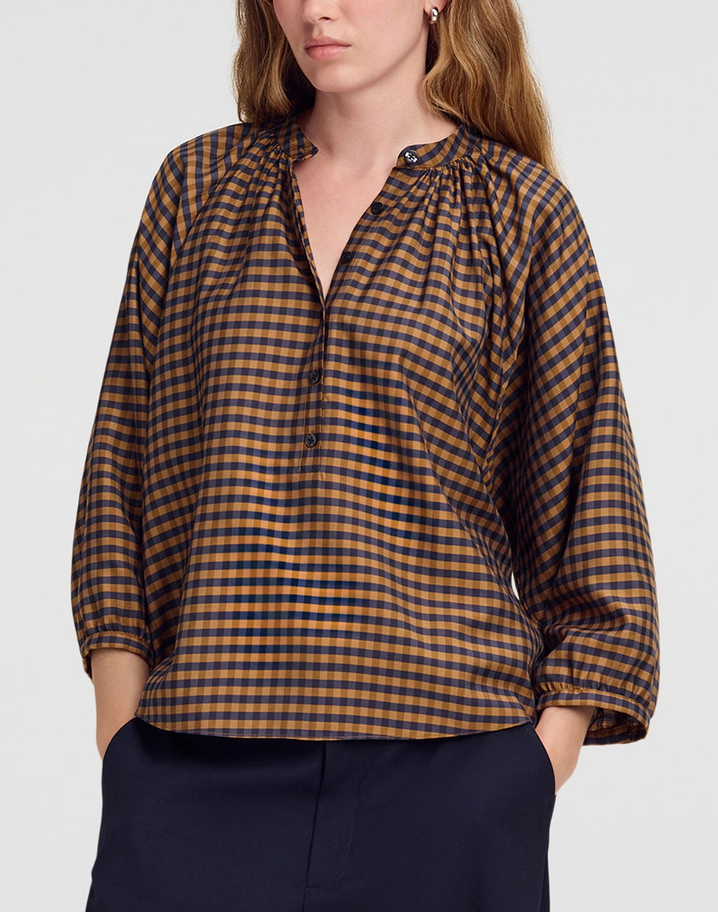 Kristin Check Top Pecan/Navy