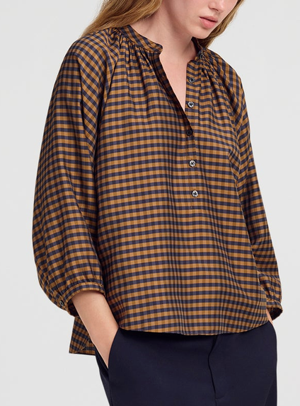 Kristin Check Top Pecan/Navy
