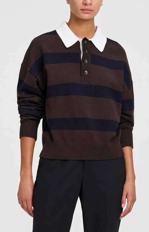 Alexa Cotton Polo Sweater Dark Carob / Deepest Navy