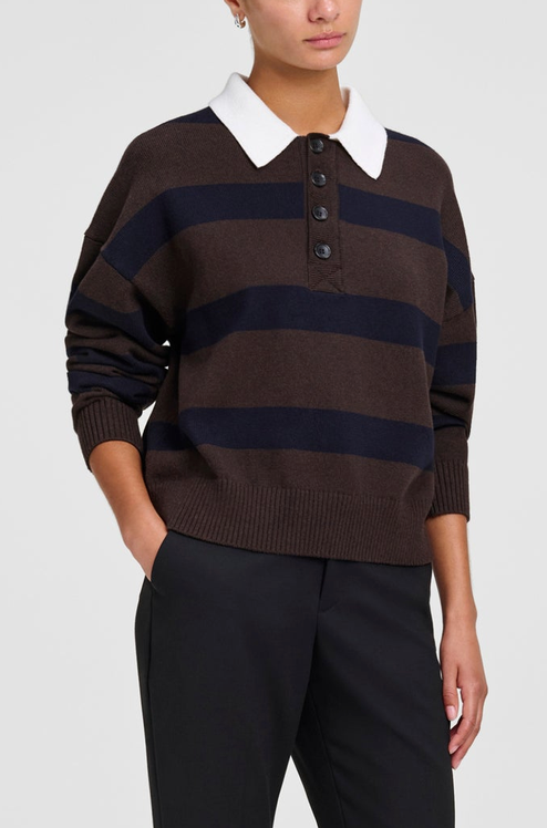 Alexa Cotton Polo Sweater Dark Carob / Deepest Navy