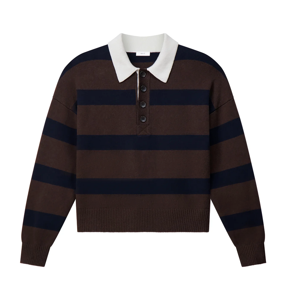 Alexa Cotton Polo Sweater Dark Carob / Deepest Navy
