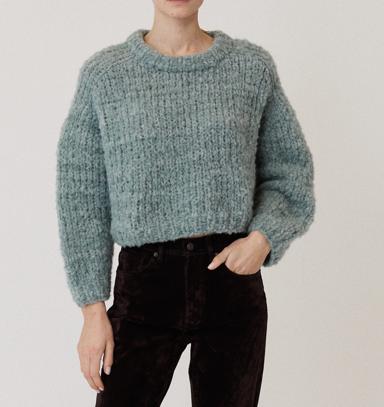 Wool alpaca mix cropped pullover eucalyptus