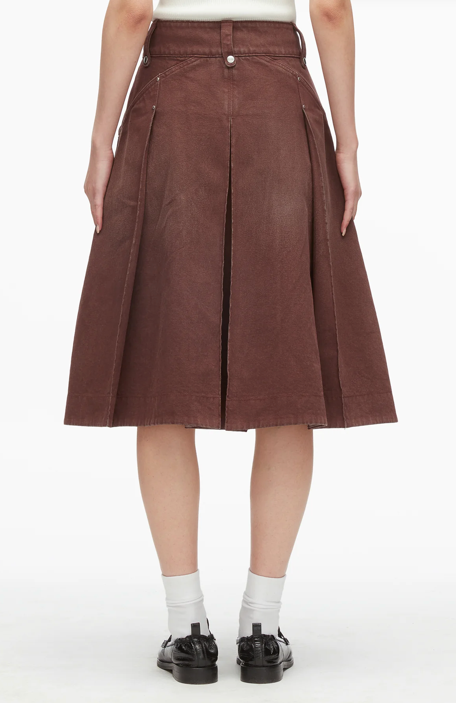 Pleated Denim Midi Skirt Espresso