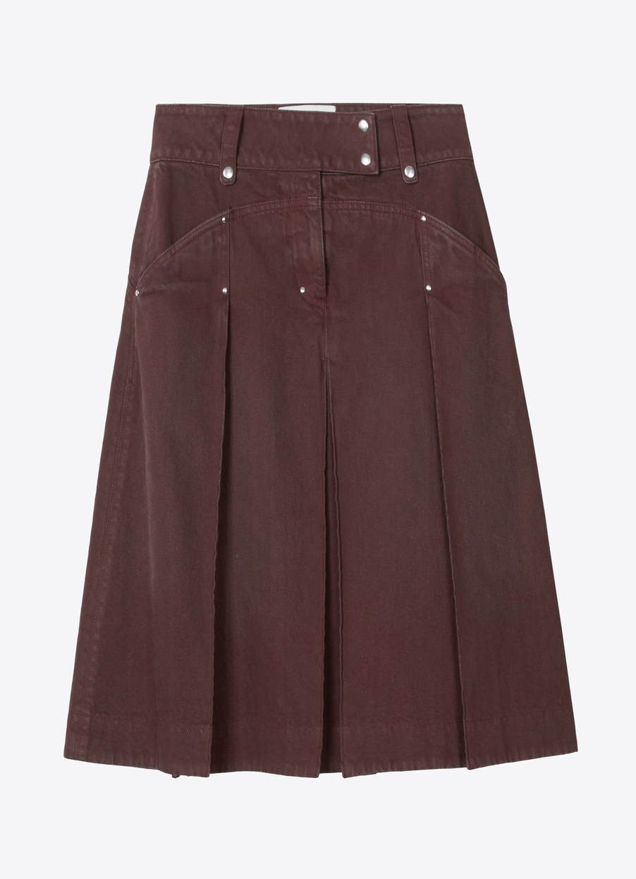 Pleated Denim Midi Skirt Espresso