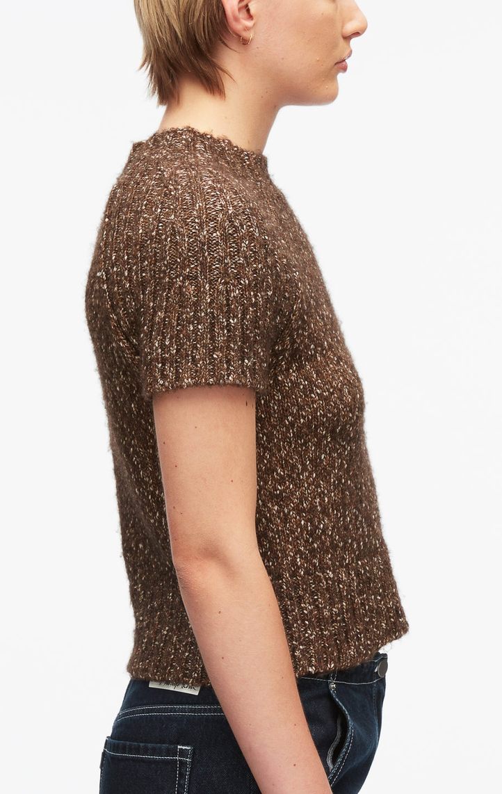 Marled Wool Mockneck Raglan Tee Cacao