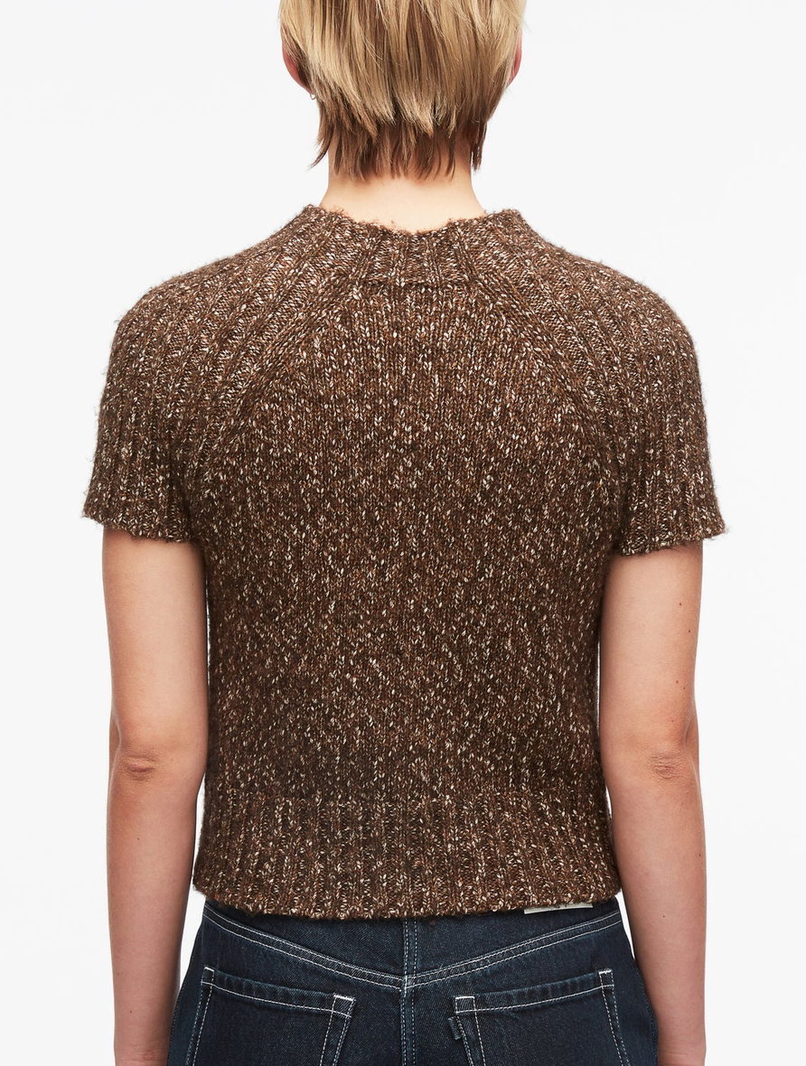 Marled Wool Mockneck Raglan Tee Cacao