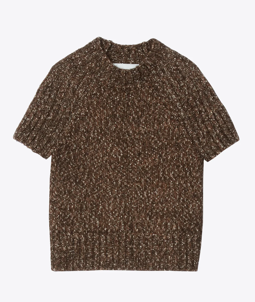Marled Wool Mockneck Raglan Tee Cacao