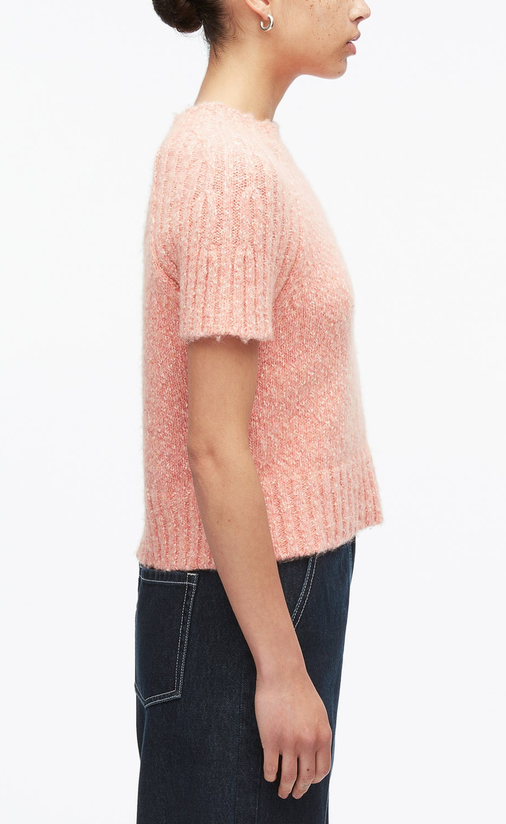 Marled Wool Mockneck Raglan Tee Peony