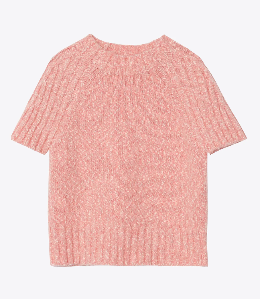 Marled Wool Mockneck Raglan Tee Peony