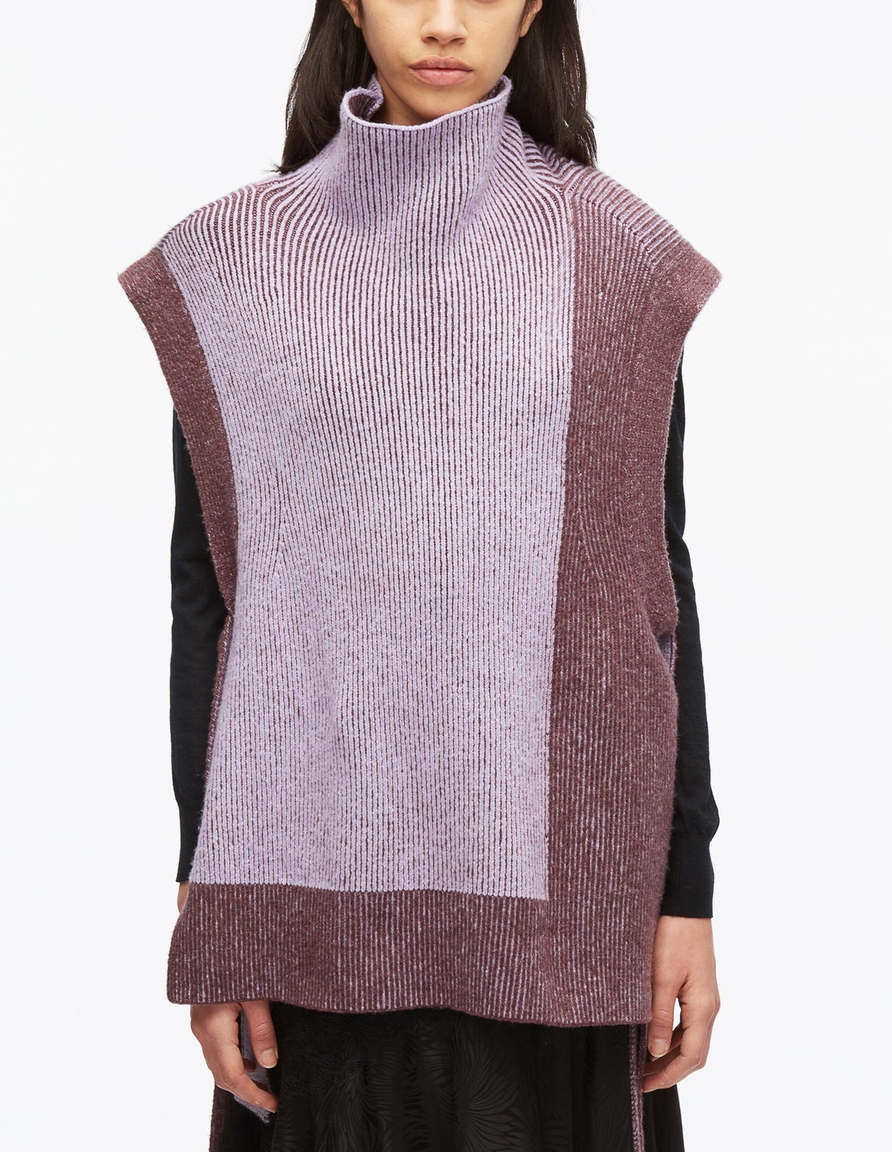 Bicolor Alpaca Turtle Neck Vest Orchid-Espresso