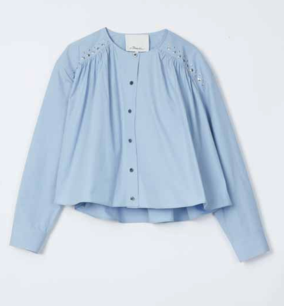 Studded Gathered Poplin Blouse Sky