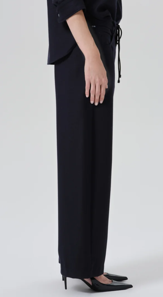 Brynn drawstring trouser in felter wool navy