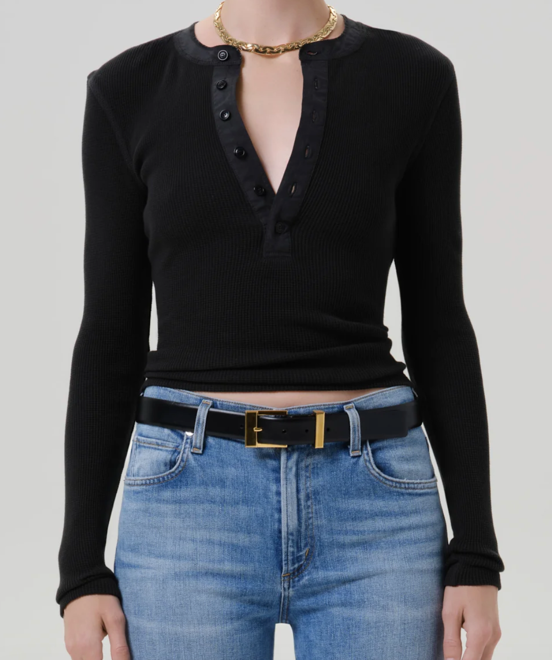 Drea waffle henley in juniper
