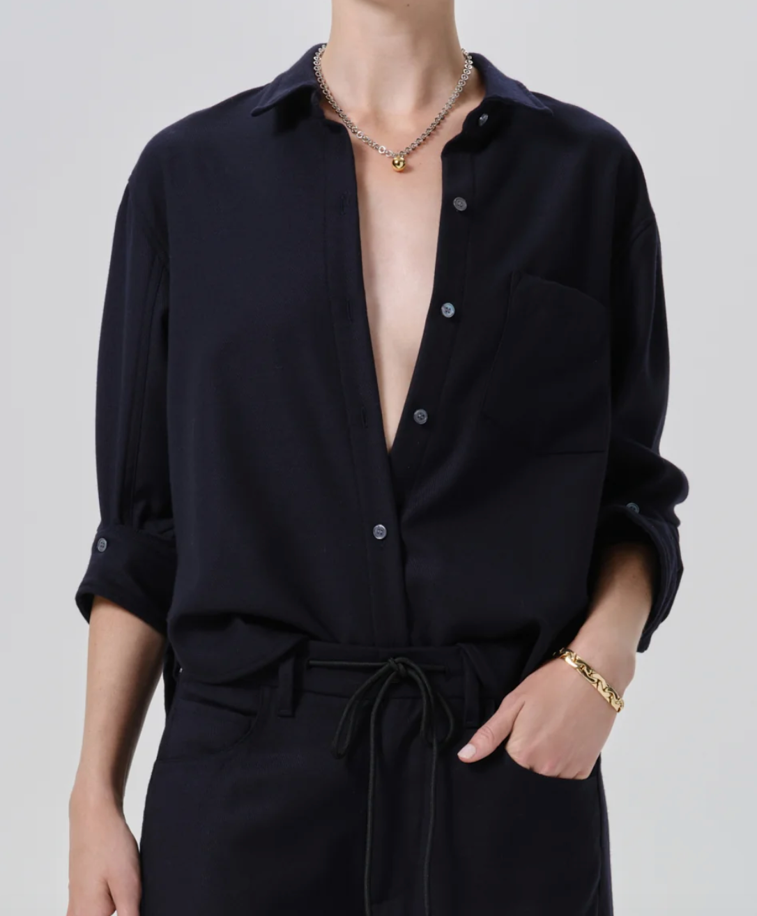 kayla shrunken italian virgin wool shirt navy